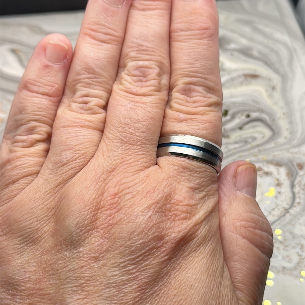 8mm Silver and Blue Stainless Steel Ring